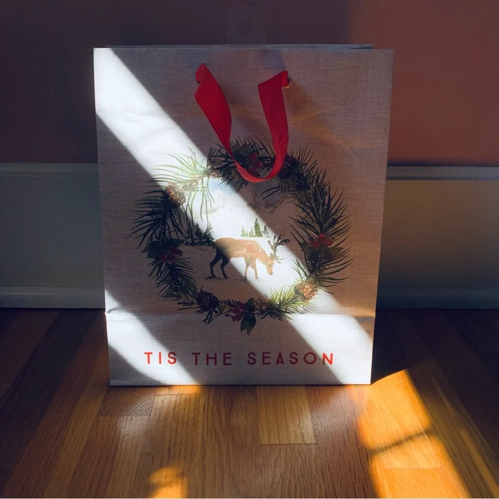 Tis the Season Wreath Deer Christmas Gift Bag Holiday Gift Bag